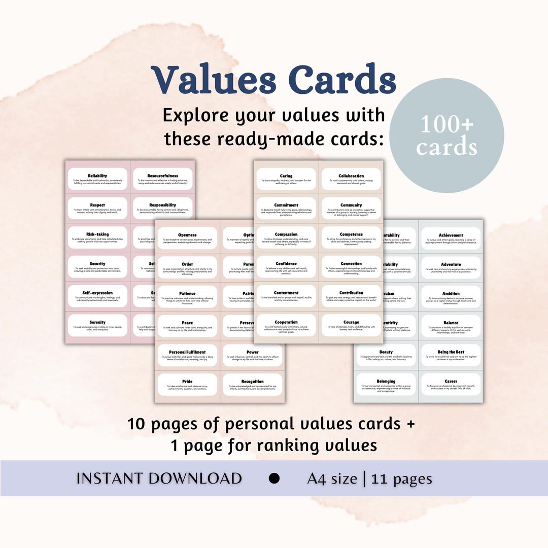 Personal Values Card Exercise for Values Exploration Cards Printable ...