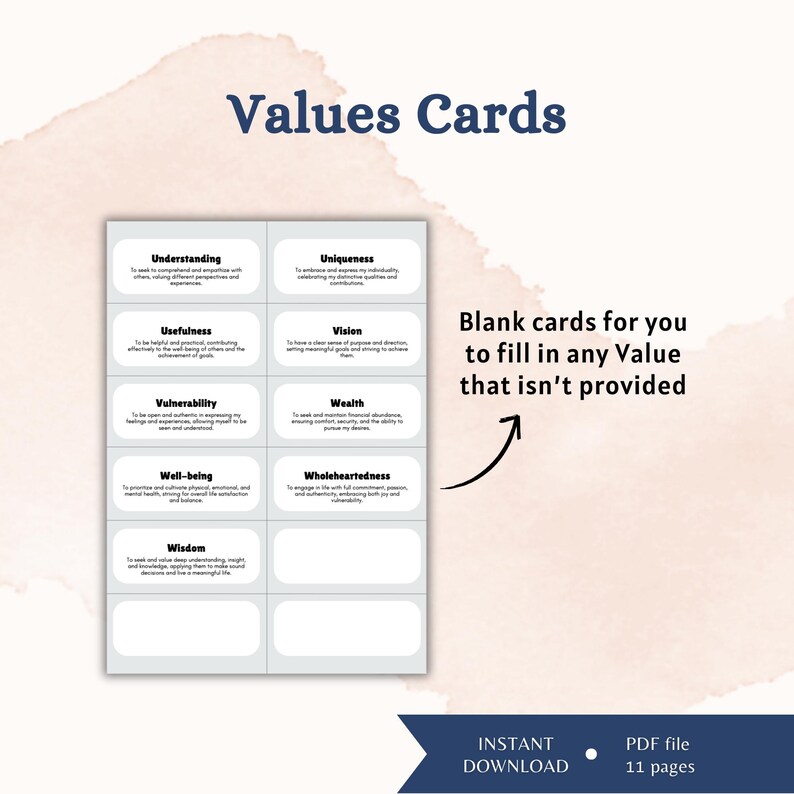 Core Values and Beliefs Worksheets Ranking Core Values Cards Sorting ...