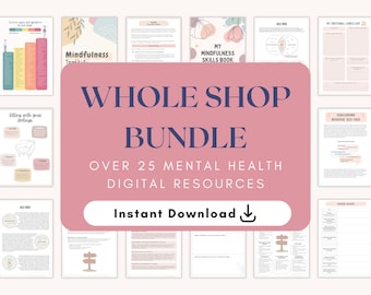Risorse digitali per la salute mentale Mega Shop Bundle Schede di lavoro per la terapia Whole Shop Bundle Strumenti per la terapia Strumenti di consulenza Ansia Depressione