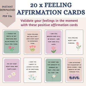Tarjetas de afirmación positiva para validar sentimientos Sentado con sus sentimientos Tarjetas de afirmación Herramienta de asesoramiento terapéutico Regulación de emociones
