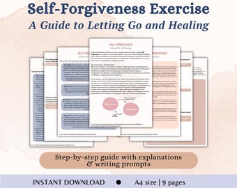 Self Forgiveness Worksheet, Forgiveness Therapy Worksheets, Self Help Self Growth Worksheets, Self Esteem, Self Compassion, Healing, CBT