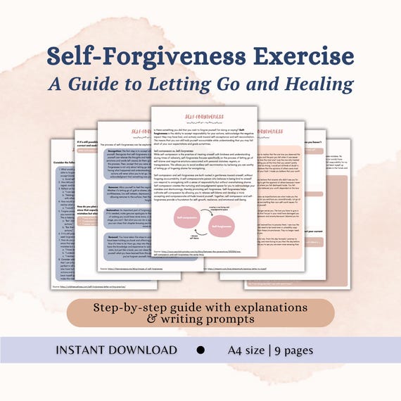 Self Forgiveness Worksheet, Forgiveness Therapy Worksheets, Self Help Self Growth Worksheets, Self Esteem, Self Compassion, Healing, CBT