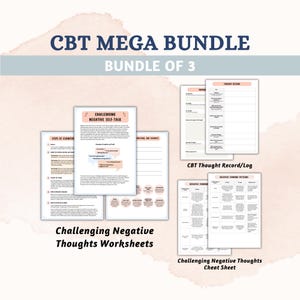 CBT Mega Bundle Terapia cognitivo comportamentale Schede di lavoro CBT Strumento di ristrutturazione cognitiva Foglio di lavoro per sfidare i pensieri negativi automatici