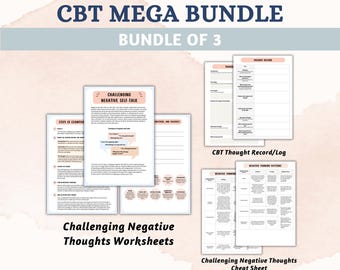 CBT Mega Bundle Cognitive Behavioural Therapy CBT Worksheets Cognitive Restructuring Tool Challenging Automatic Negative Thoughts Worksheet