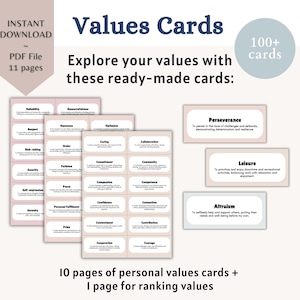 Core Values and Beliefs Worksheets Ranking Core Values Cards Sorting Exercise Values Exploration Identify Core Values List Acceptance