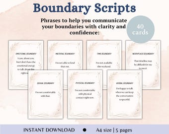 Boundary Setting Scripts Printable Flash Cards, Boundary Setting Cards, Affirmations, Therapy Resources