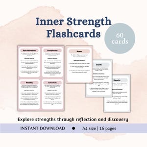 Strength Based Therapy Cards Inner Strength Worksheets Self Identity Exploration SFBT Character Strengths and Virtues Cards