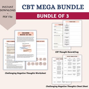 CBT Mega Bundle Cognitive Behavioural Therapy CBT Worksheets Cognitive Restructuring Tool Challenging Automatic Negative Thoughts Worksheet