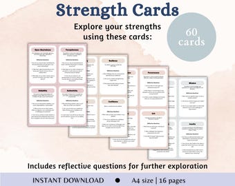 Strengths Based Cards Inner Strength Worksheets Self-Esteem Tool Solution Focused Therapy Character Strengths Cards Strengths Finder