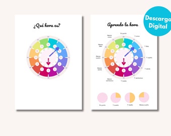 Learn the time, clock for children, Montessori, Children's room poster, Downloadable, PDF, educational resource, educational clock