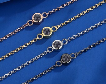 Projection Photo Bracelet, Minimalist Simple Coueples Personalized Photo Chain Dainty Sterling Silver Custom Family Pet Photo Bracelet