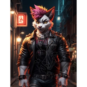 Punk Cat Furry Guy  Image - Digital Download HD Image - Unique Unique Concept Art, Furry Fandom, Anthro Feline