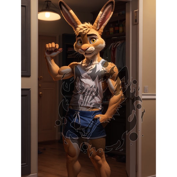 Anthro Rabbit Image - Digital Download HD Image - Original Concept Art Male Furry Boys