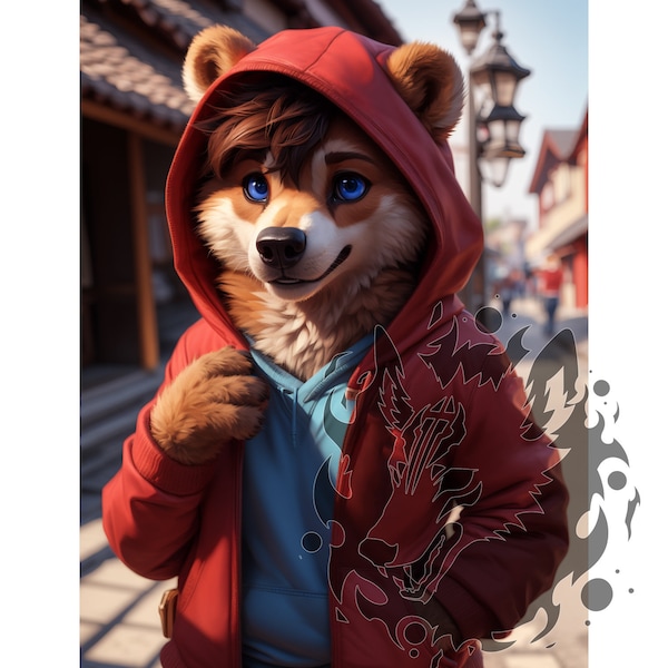 Anthro Bear Wearing a Hoodie  Image - Digital Download HD Image - Unique Concept Art, Furry Avatar Profile Pic