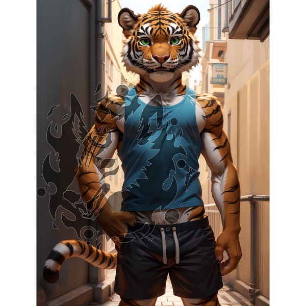 Anthro Tiger Image - Digital Download HD Image - Original Concept Art Cute Male Furry Boy