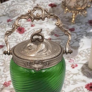 Pot à Biscuit Bonbonnière Verre Métal Art Déco 1950