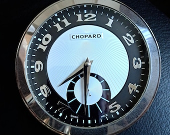 Chopard - Luxury round quartz desk clock in brushed metal, made in Switzerland