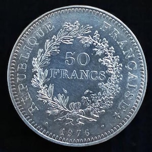 50 Francs Silver Coin Hercules 1976 Vintage French Currency