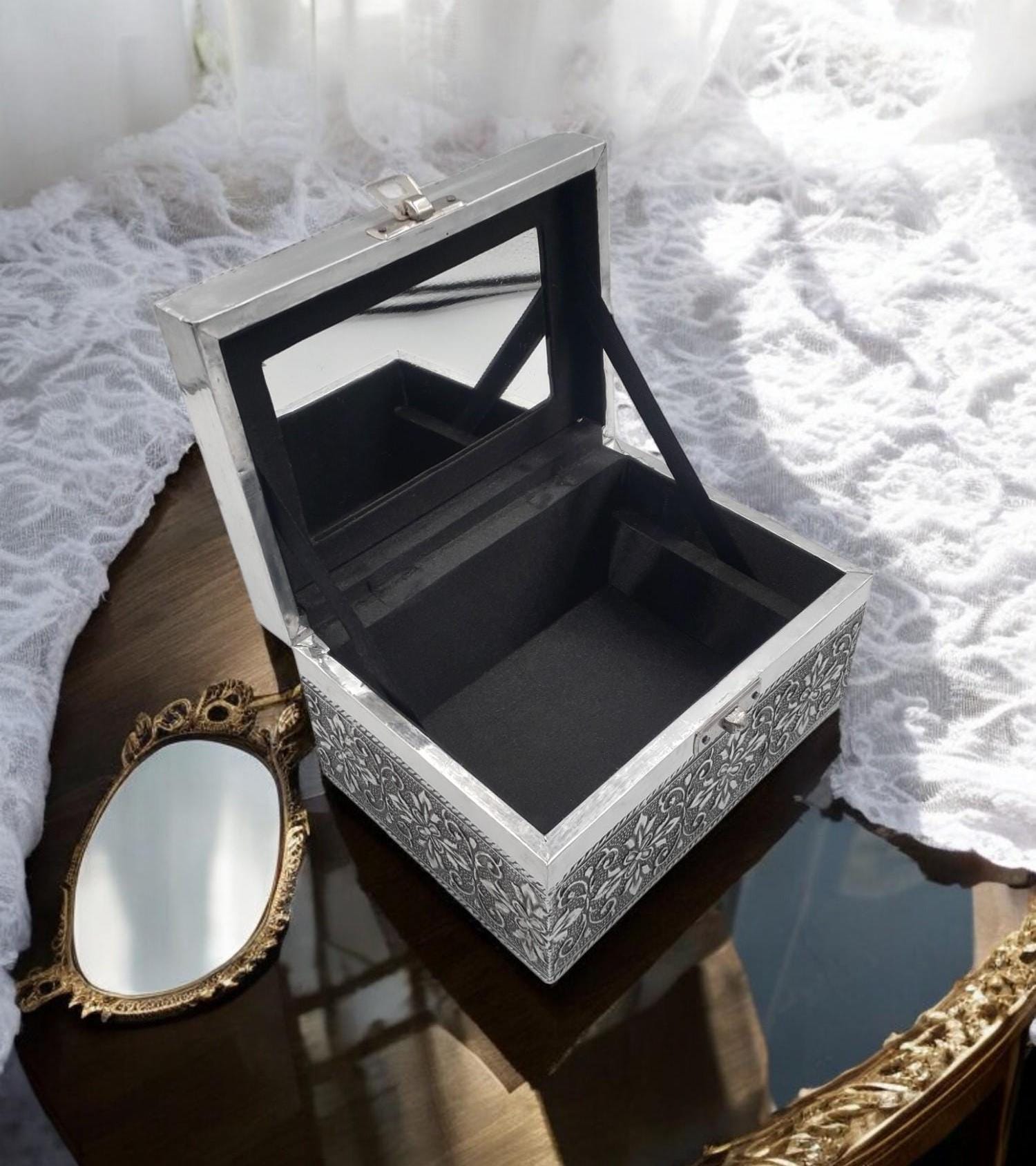Mini Boîte à Bague En Bois Vintage WisePoint - Noir, Doublure éponge, Fermeture Magnétique, 5,5x5,5x4 Cm