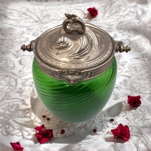 Tarro de galletas, caja de dulces, vidrio, metal, Art Déco, 1950