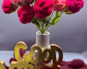 Crocheted Rose Bouquet – Handmade Crochet Flowers, Durable Floral Decoration, Gift for Mother's Day, Wedding, Valentine's Day or Birthday