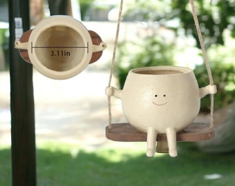 Plant Pot Smiling Cute Face Swing Plant Pot Hanging Planter for Home Garden Decoration Durable Indoor Outdoor Flower Pot Unique Gift