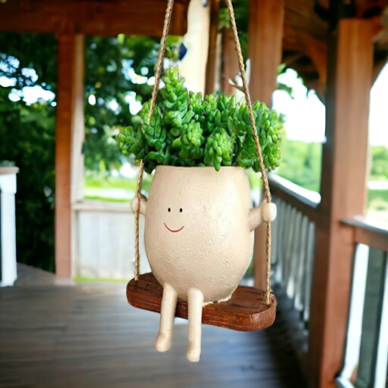 Plant Pot Smiling Cute Face Swing Plant Pot Hanging Planter for Home Garden Decoration Durable Indoor Outdoor Flower Pot Unique Gift image 3