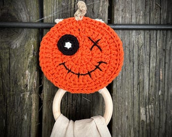 Crochet Pumpkin dish towel holder pattern, Spooky season decor, instant download pdf