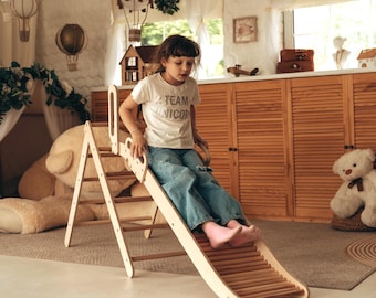 Rampa rodante con triángulo de escalada, juguetes sensoriales, juguetes para niños, triángulo de Pickler con tobogán adjunto, área de juegos interior