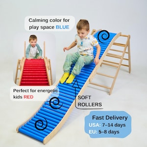 Pikler Triangle with Slide, Foldable Montessori Climbing Set, Wooden Toddler Climber, Indoor Playground, Color Options, Fast Shipping USA EU