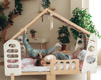 Letto da terra Montessori, palestra nella giungla, lettino per bambini, letto da palestra da interno, casetta da gioco da interno, letto