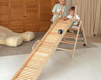 Tobogán rodante con triángulo de escalada, parque infantil interior Montessori, regalo para bebés pequeños