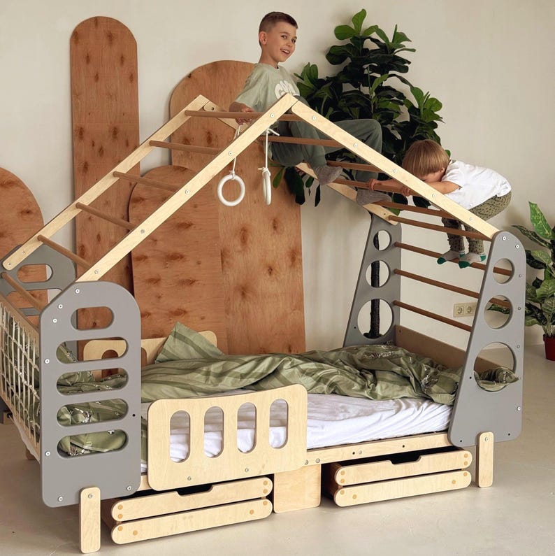Toddler Bed, Indoor Gym Bed, Montessori floor bed, Jungle Gym, Indoor Playhouse, Montessori Bed, Kids Spot bed image 5