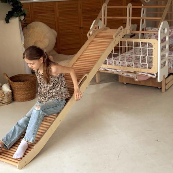 Wooden Massage Rolling slide with Climbing Triangle, baby gift for toddler, piklers triangle,Massage-Rollrutsche aus Holz mit Kletterdreieck