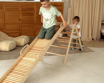 Juguetes sensoriales, juguetes para niños, rampa rodante con triángulo para trepar, triángulo Pickler con tobogán, parque infantil interior