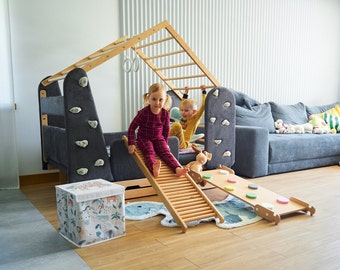 Bett mit Kletterplatten, Bett mit weichen Platten, Kindergymnastikbett, Montessori-Bett, Bodenbett