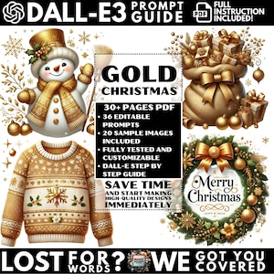 Dalle AI Image Prompt, Gold Christmas AI Prompts, ChatGPT AI Art Prompt, Downloadable, Digital  Prompts, Artful Art Prompt, Prompting Guide