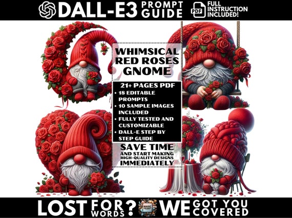 Dalle AI Image Prompt, Whimsical Red Roses Gnome AI Prompt, ChatGPT AI Art Prompt, Prompts Downloadable, Best Artful Prompt, ChatGPT Prompts