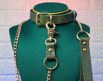 Leather Choker and Leash Set Minimal Bondage Kit