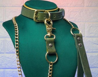 Zestaw skórzanych chokerów i smyczy Minimalistyczny zestaw do bondage