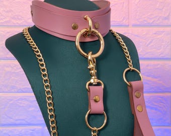 Zestaw Bondage Choker skórzany ze smyczą