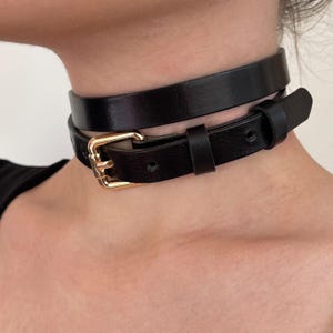 Black Leather Choker Women Collar, Choker Double Straps, Custom Handmade Minimalist Genuine Leather Collar, Day Choker, Choker Necklace