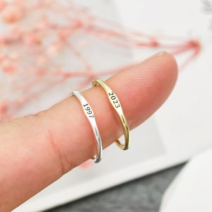 Personalized Date Ring, Dainty Name Ring, Dainty Number Ring, Skinny Stacking Ring, Anniversary Ring, Ring for Women