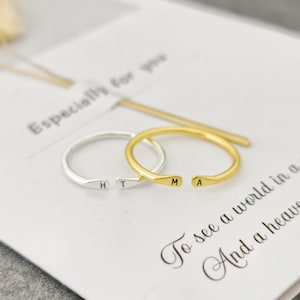 Custom Engraved Gold Double Initial Ring, Dainty Two Letter  Band, Minimalist Ring, Personalised Birthday Gift for Her