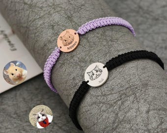 Custom Pet Portrait Braided Bracelet • Custom Pet Portrait Bracelet • Pet Memorial Bracelet • Gift for Him • Gift for Women