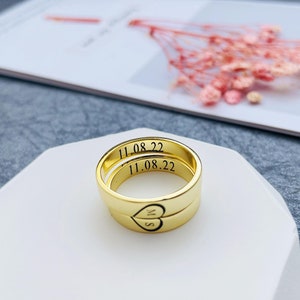 Personalized Heart Couple Rings • Custom Name Ring • Letter Ring • Wedding Gifts • Anniversary Gifts • Gift For Her
