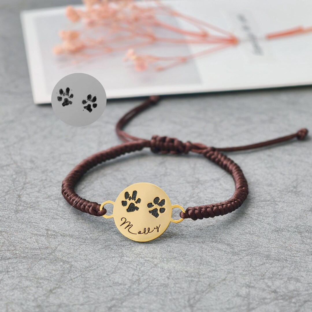Custom Pet Paw Print Bracelet • Dog Paw Print Braided Rope Bracelet ...