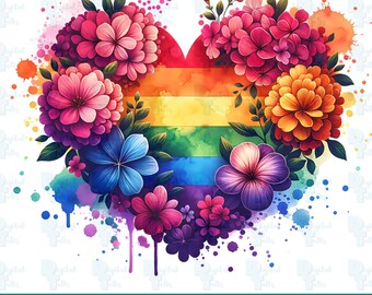 Floral Pride Regenbogen Herz PNG: LGBTQ + Clipart (Digital Download)