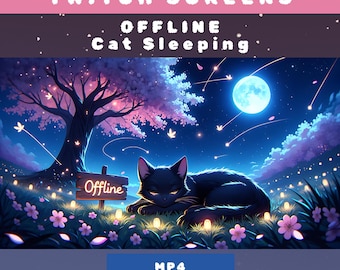Animated Twitch Offline Screen: Sleeping Cat under Sakura Tree (MP4)