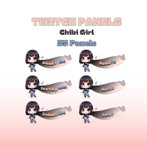Chibi Girl Twitch panels set, 35 premade custom stream panels, chibi anime girl panel Graphics pack Streaming decorations